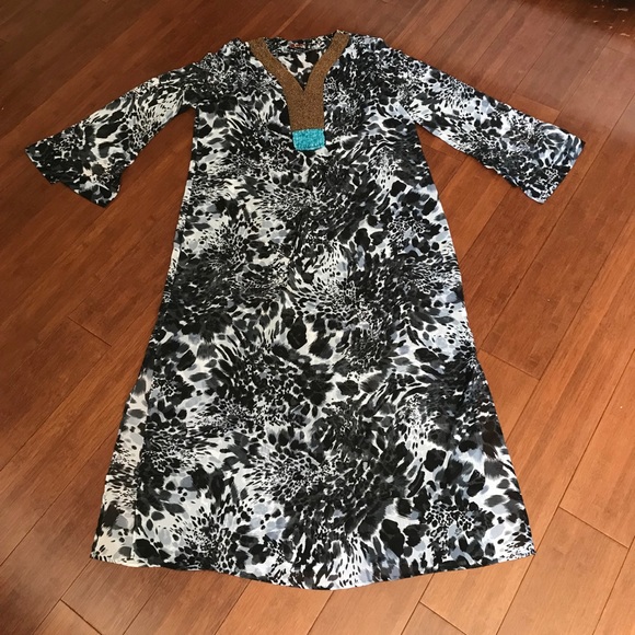 Plus Size Beaded Long Sleeve Sheer Tunic Swimsuit Cover Size 14 - Picture 1 of 5